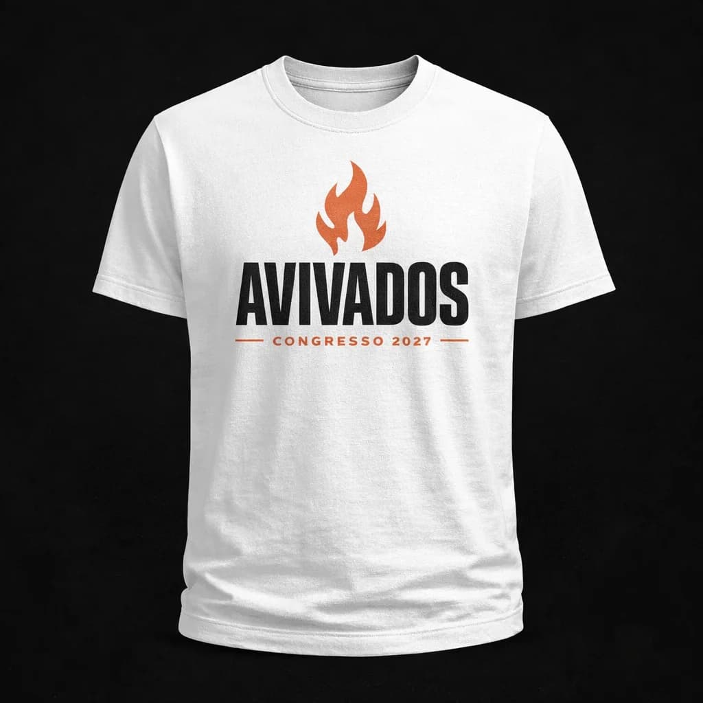Camiseta branca com a estampa "Avivados" para congresso